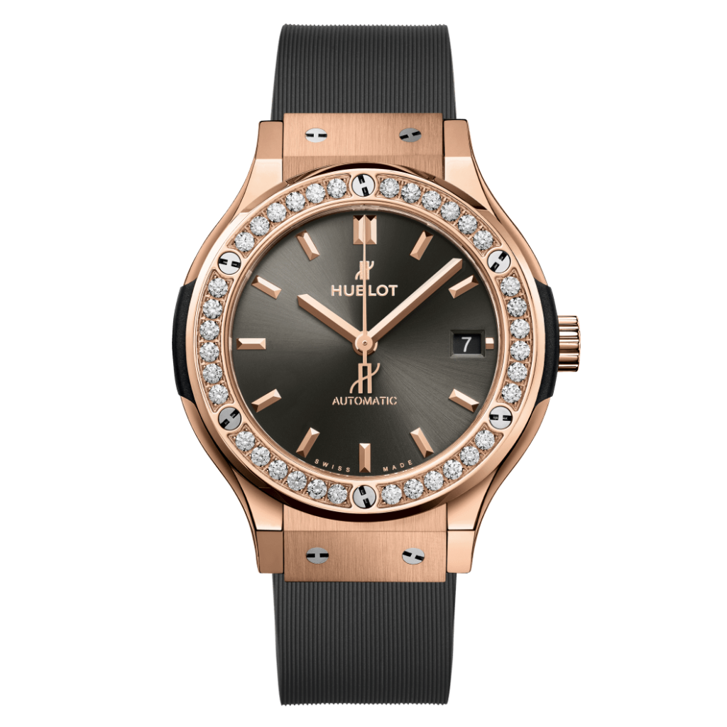 Hublot Classic Fusion Racing Grey King Gold Diamonds 38 mm Grey Dial with Diamonds Polished 18K King Gold Rubber Strap 565.OX.7081.RX.1204 - WATCHXNYC