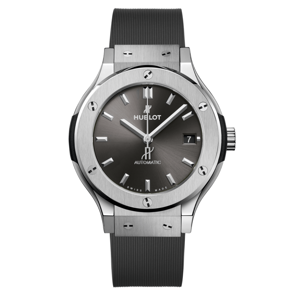 Hublot Classic Fusion Racing Grey Titanium 38 mm Grey Dial Polished Titanium Rubber Strap 565.NX.7071.RX - WATCHXNYC