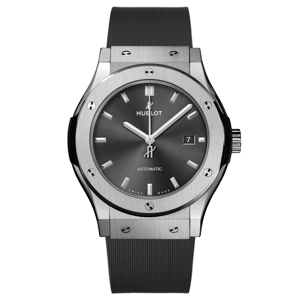 Hublot Classic Fusion Racing Grey Titanium 42 mm Grey Dial Polished Titanium Rubber Strap 542.NX.7071.RX - WATCHXNYC