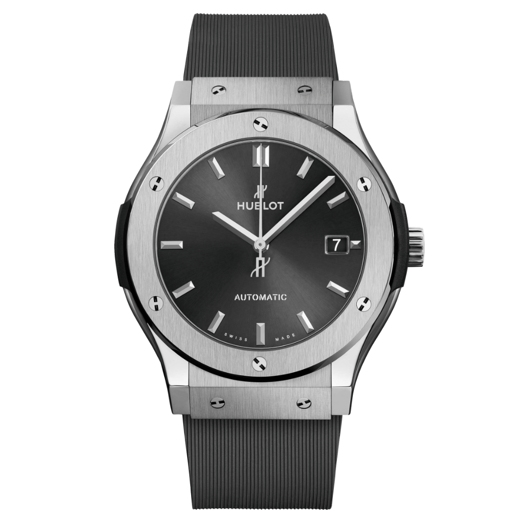 Hublot Classic Fusion Racing Grey Titanium 45 mm Grey Dial Polished Titanium Rubber Strap 511.NX.7071.RX - WATCHXNYC