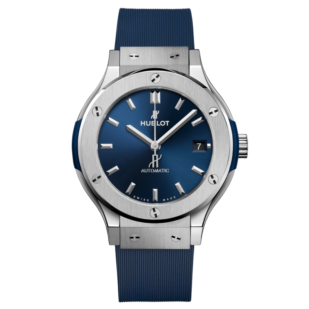 Hublot Classic Fusion Titanium Blue 38 mm Blue Dial Polished Titanium Rubber Strap 565.NX.7170.RX - WATCHXNYC
