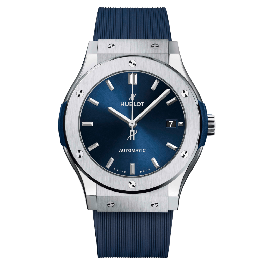 Hublot Classic Fusion Titanium Blue 45 mm Blue Dial Polished Titanium Rubber Strap 511.NX.7170.RX - WATCHXNYC