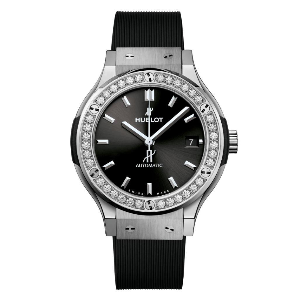 Hublot Classic Fusion Titanium Diamonds 38 mm Black Dial with Diamonds Polished Titanium Rubber Strap 565.NX.1470.RX.1204 - WATCHXNYC