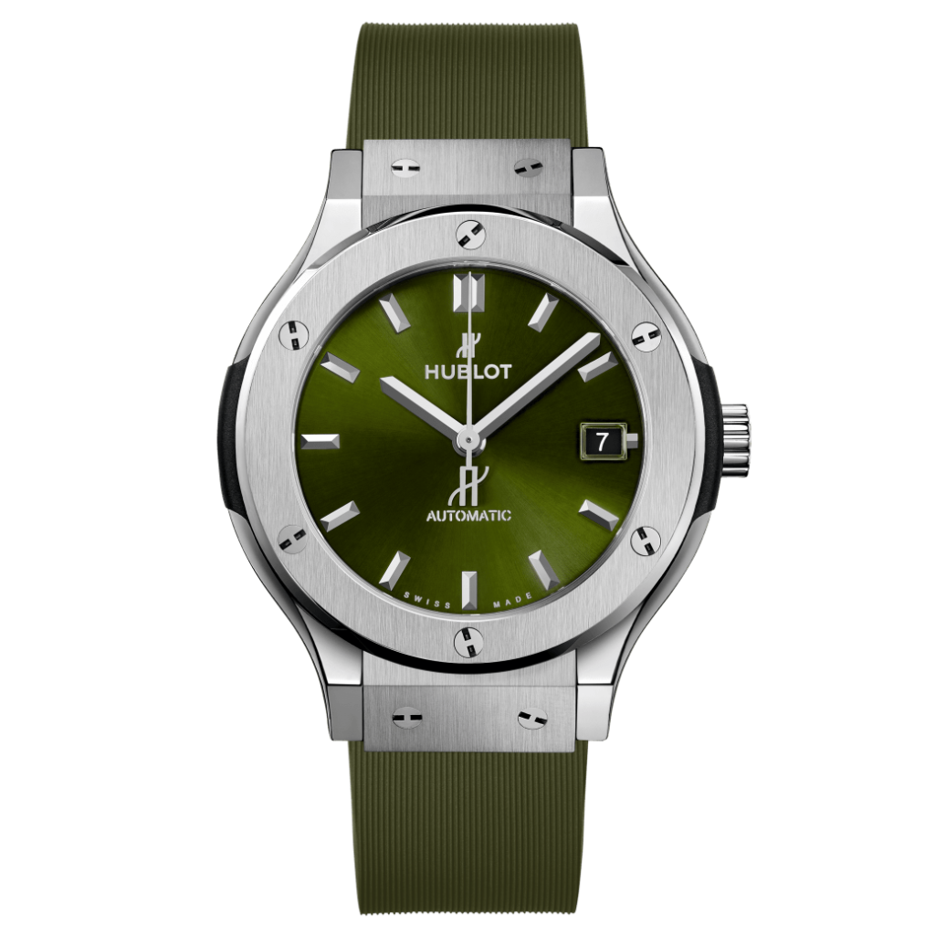 Hublot Classic Fusion Titanium Green 38 mm Green Dial Polished Titanium Rubber Strap 565.NX.8970.RX - WATCHXNYC