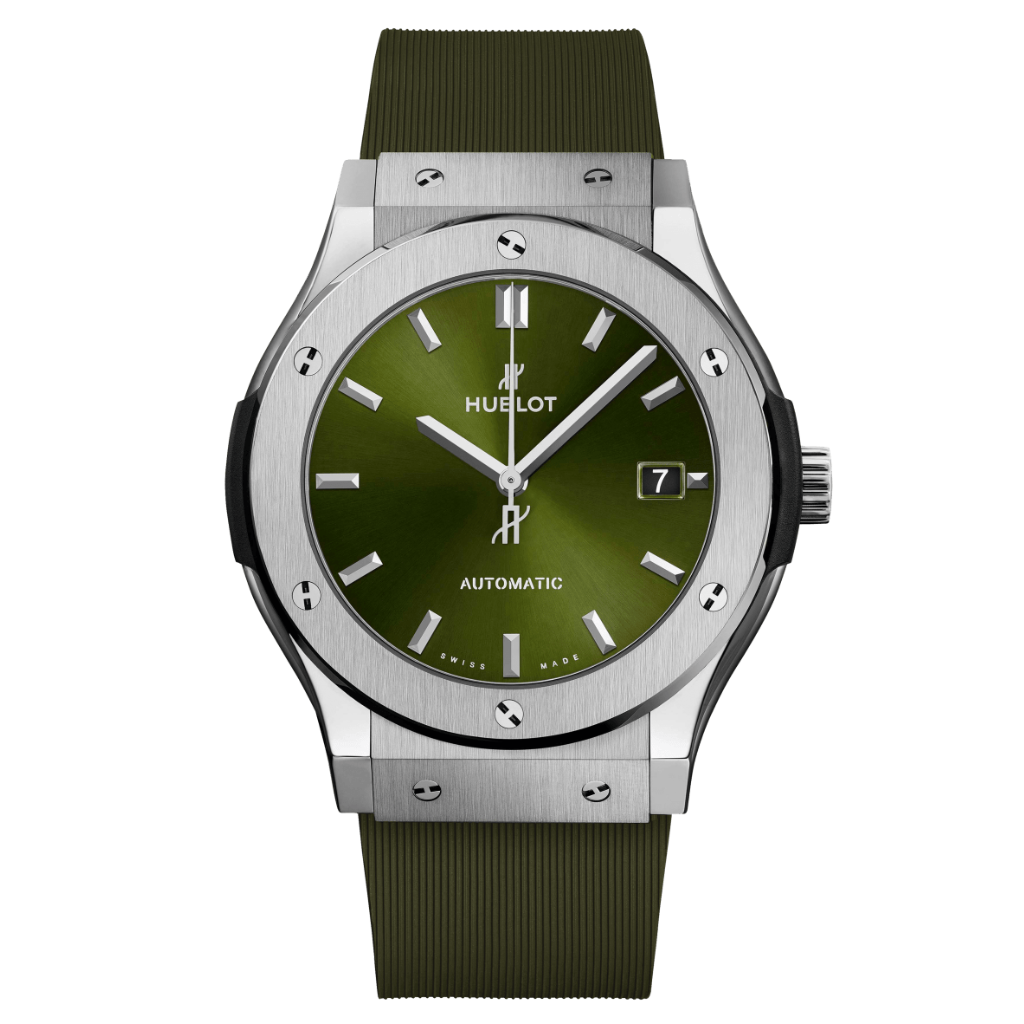 Hublot Classic Fusion Titanium Green 45 mm Green Dial Polished Titanium Rubber Strap 511.NX.8970.RX - WATCHXNYC