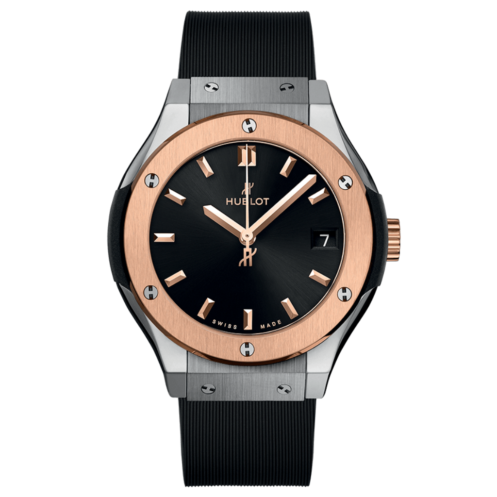 Hublot Classic Fusion Titanium King Gold 33 mm Black Dial Polished Titanium Rubber Strap 581.NO.1480.RX - WATCHXNYC