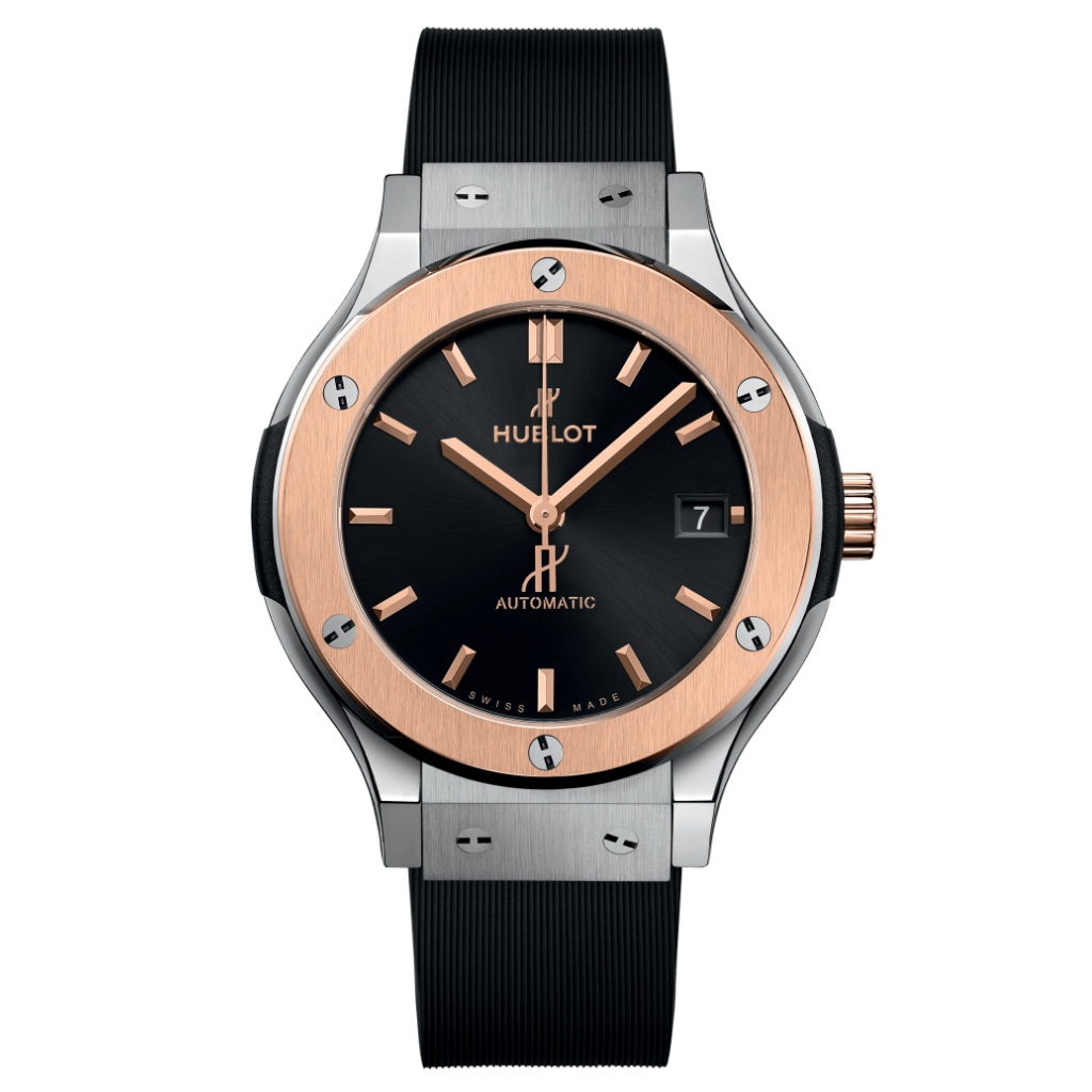 Hublot Classic Fusion Titanium King Gold 38 mm Black Dial Polished Titanium Rubber Strap 565.NO.1480.RX - WATCHXNYC