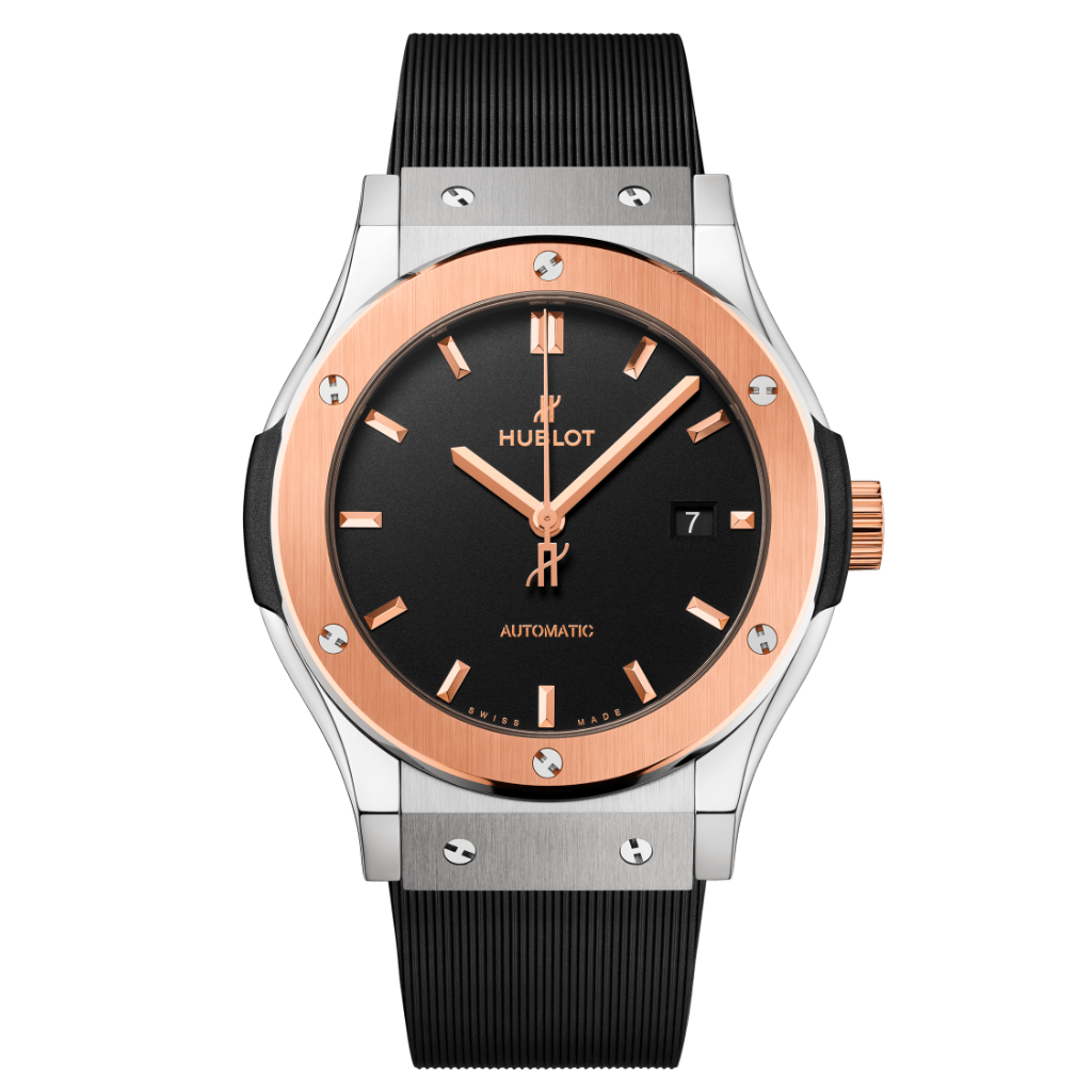 Hublot Classic Fusion Titanium King Gold 42 mm Black Dial Polished Titanium Rubber Strap 542.NO.1181.RX - WATCHXNYC
