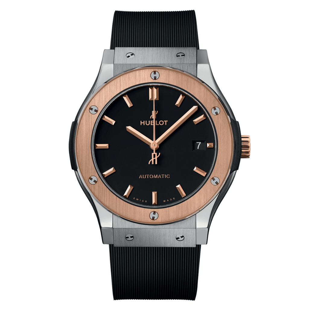 Hublot Classic Fusion Titanium King Gold 45 mm Black Dial Polished Titanium Rubber Strap 511.NO.1181.RX - WATCHXNYC