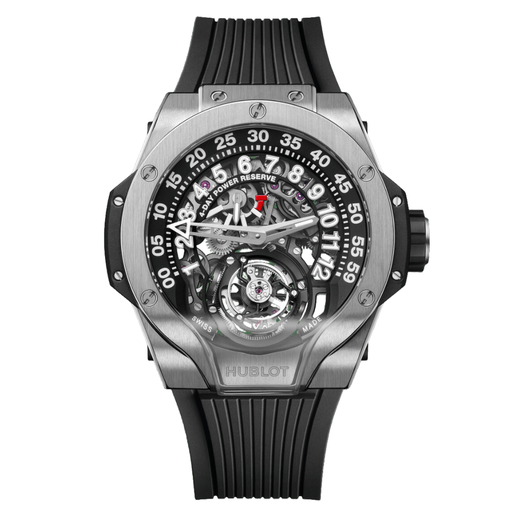 HUBLOT MP-13 Tourbillon Bi-Axis Retrograde 44 mm Transparent Dial Polished Titanium Rubber Strap 913.NX.1170.RX - WATCHXNYC