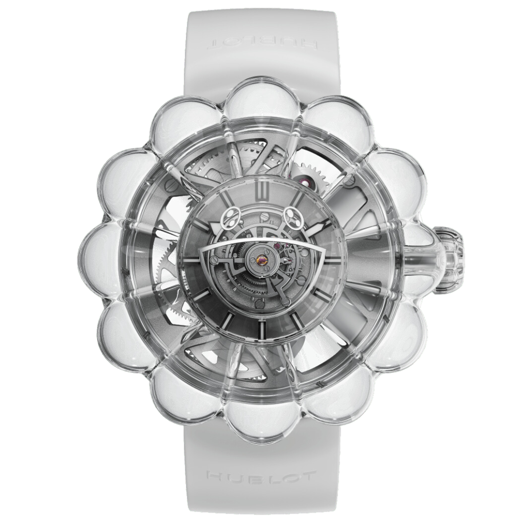 HUBLOT MP-15 Takashi Murakami Tourbillon Sapphire 42 mm Transparent Dial Polished Sapphire Crystal Rubber Strap 915.JX.4802.RT - WATCHXNYC
