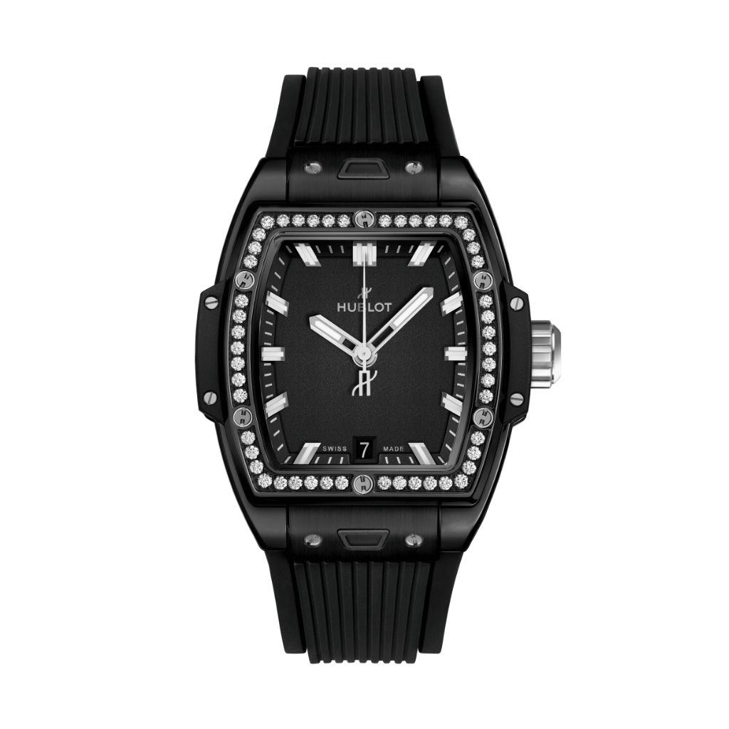 Hublot Spirit of Big Bang Black Magic Diamonds 39 mm Black Dial with Diamonds Polished and Satin-finished Black Ceramic Rubber Strap 662.CX.1170.RX.1204 - WATCHXNYC