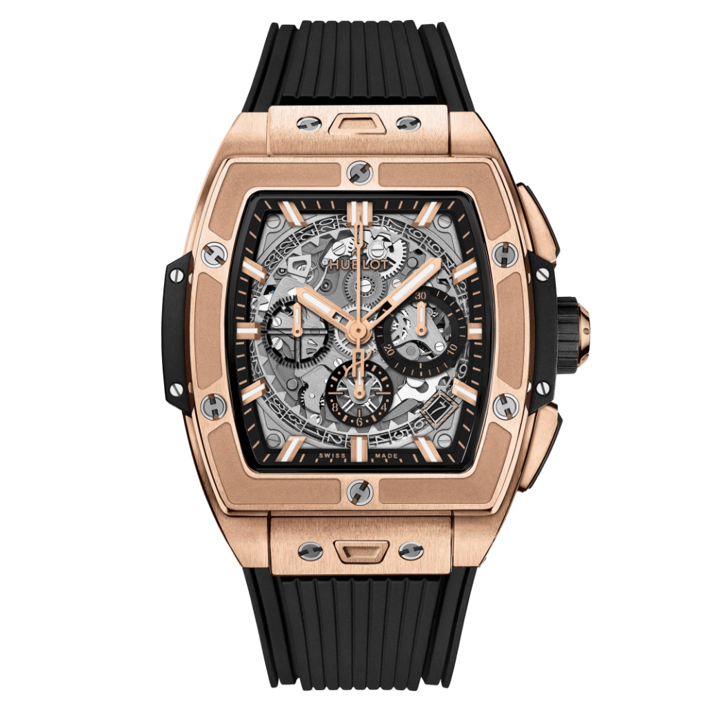 HUBLOT Spirit of Big Bang King Gold 42 mm Transparent Dial Polished 18K King Gold Rubber Strap 642.OX.0180.RX - WATCHXNYC