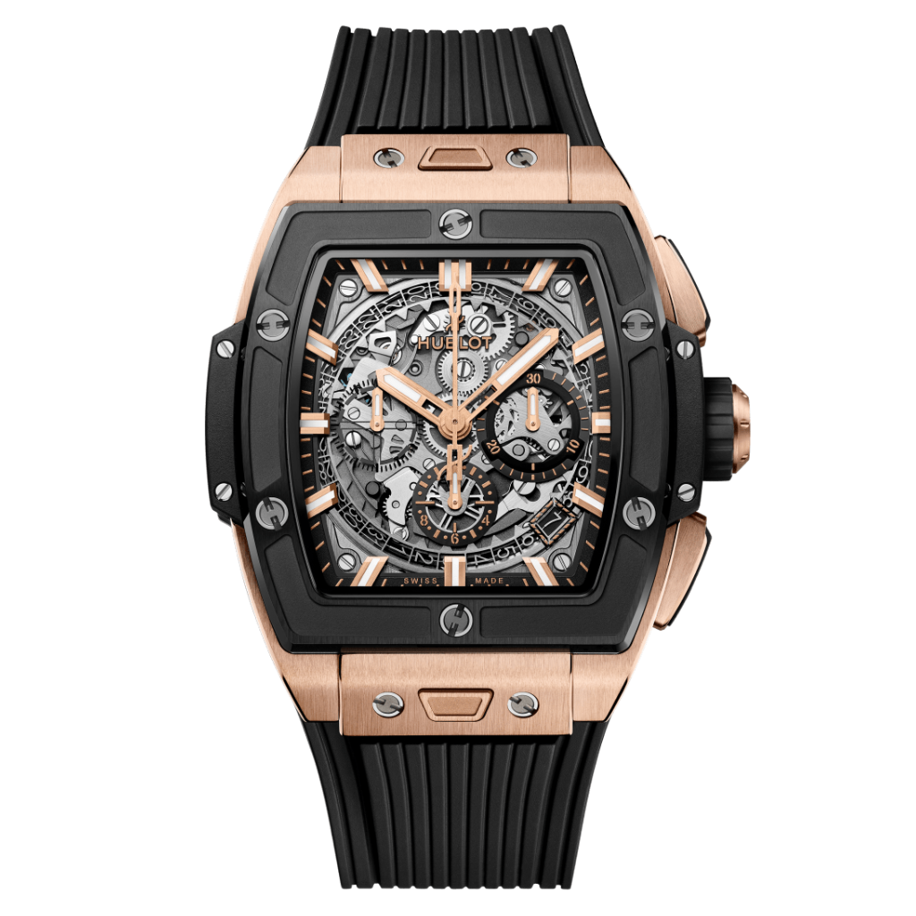 HUBLOT Spirit of Big Bang King Gold Ceramic 42 mm Transparent Dial Polished 18K King Gold Rubber Strap 642.OM.0180.RX - WATCHXNYC