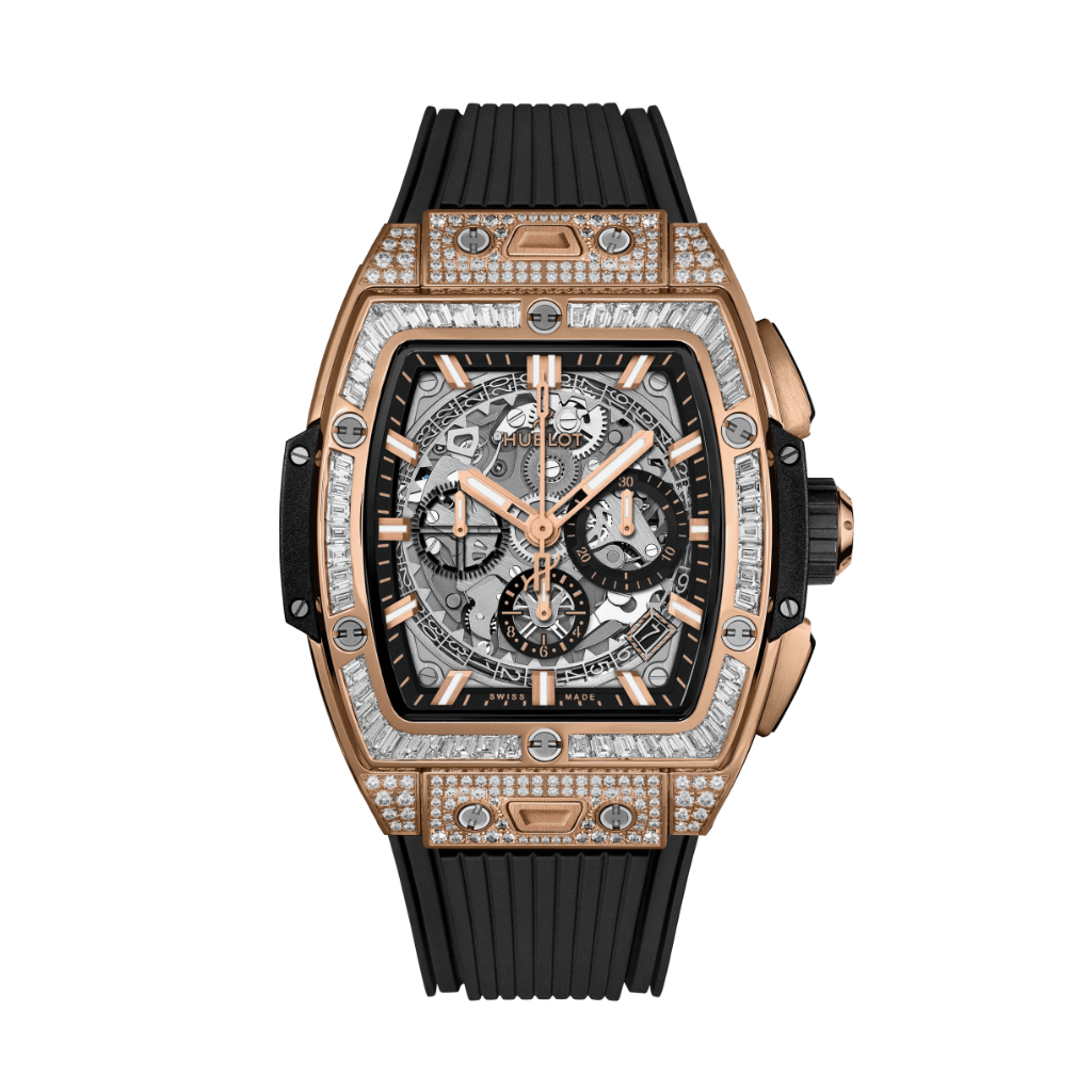 Hublot Spirit of Big Bang King Gold Jewellery 42 mm Transparent Dial with Diamonds Polished 18K King Gold Rubber Strap 642.OX.0180.RX.0904 - WATCHXNYC