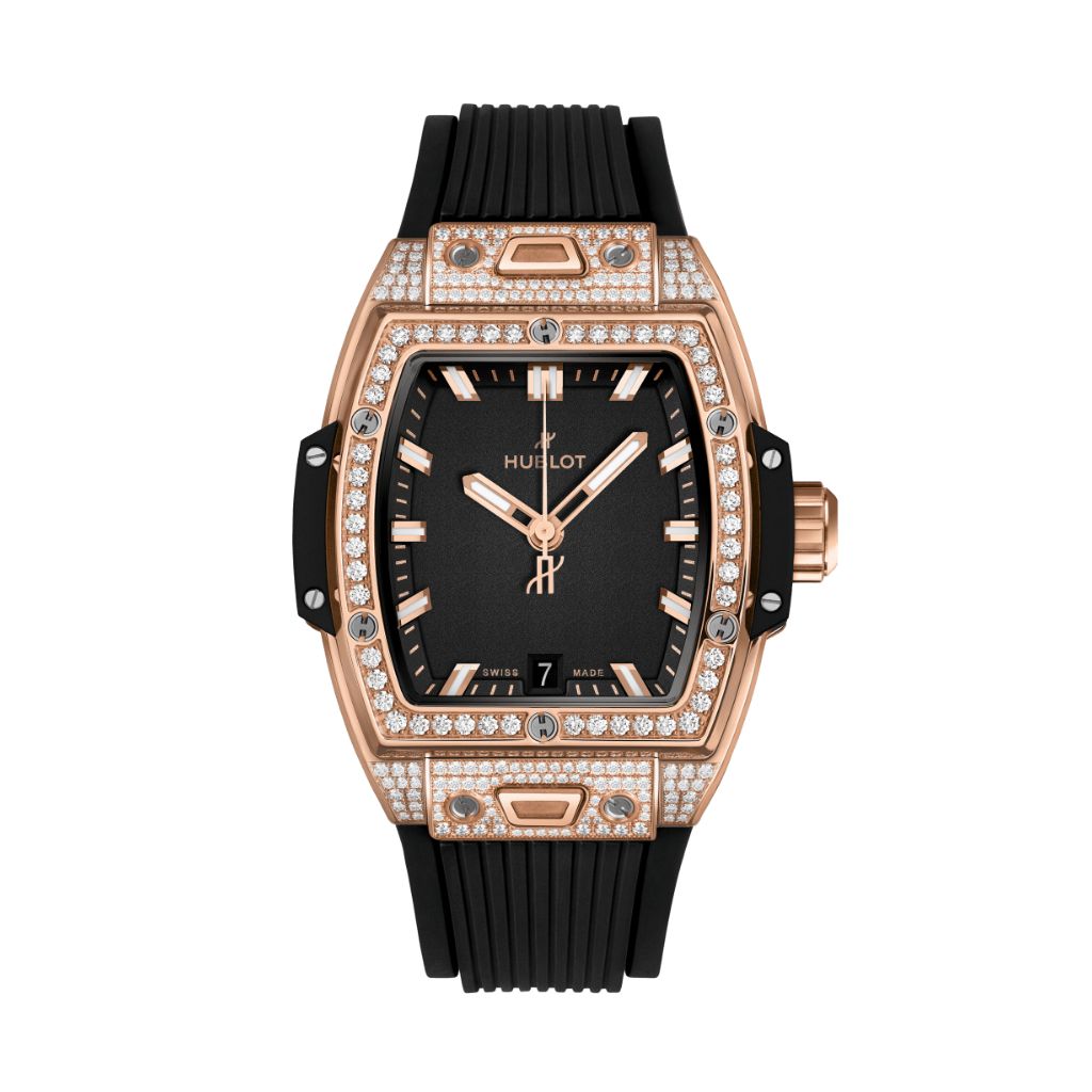 Hublot Spirit of Big Bang King Gold Pavé 39 mm Black Dial with Diamonds Polished 18K King Gold Rubber Strap 662.OX.1180.RX.1604 - WATCHXNYC