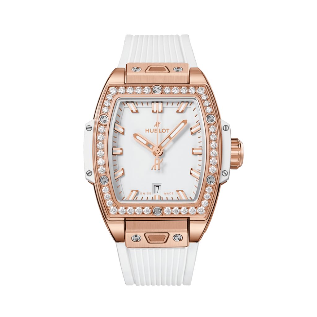 Hublot Spirit of Big Bang King Gold White Diamonds 32 mm White Dial with Diamonds Polished 18K King Gold Rubber Strap 682.OE.2080.RW.1204 - WATCHXNYC