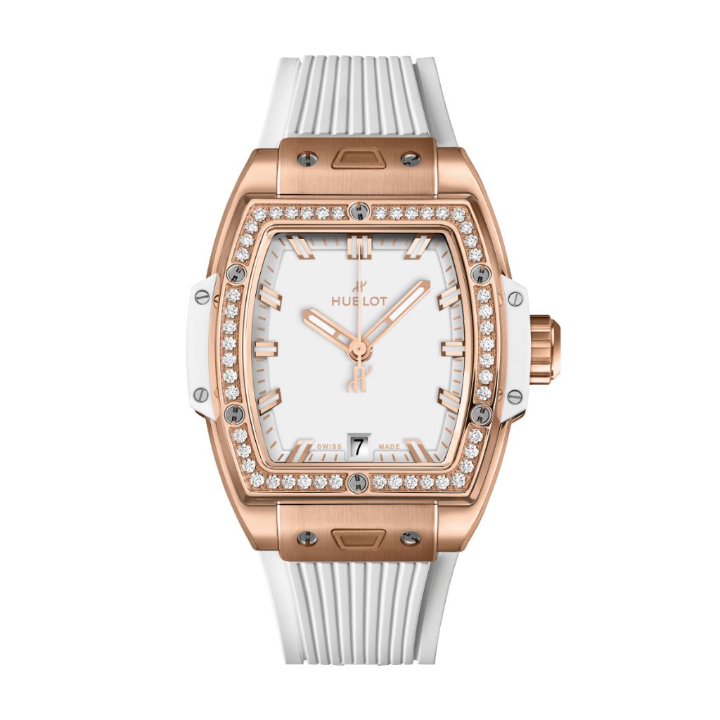 Hublot Spirit of Big Bang King Gold White Diamonds 39 mm White Dial with Diamonds Polished 18K King Gold Rubber Strap 662.OE.2080.RW.1204 - WATCHXNYC
