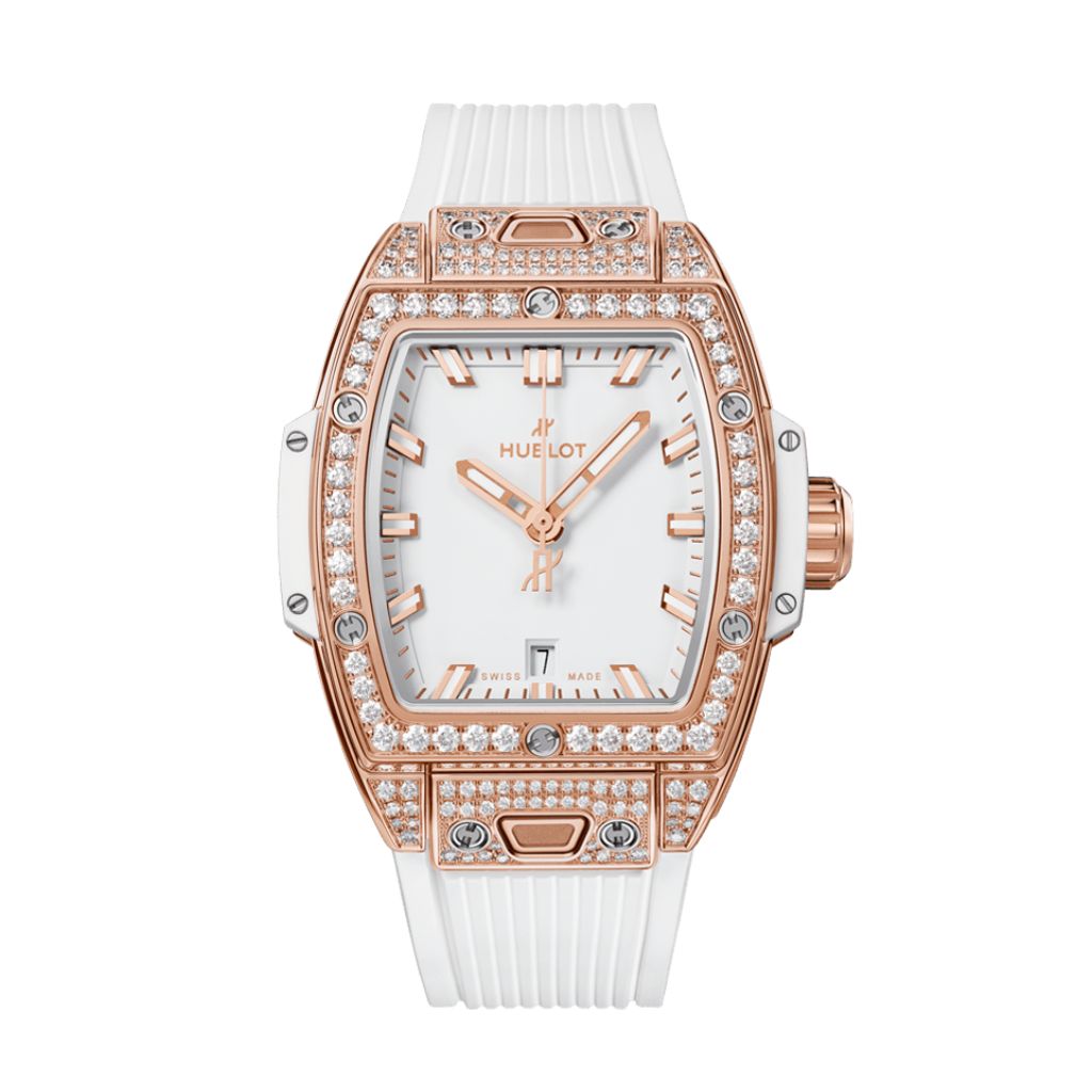 Hublot Spirit of Big Bang King Gold White Pavé 32 mm White Dial with Diamonds Polished 18K King Gold Rubber Strap 682.OE.2080.RW.1604 - WATCHXNYC