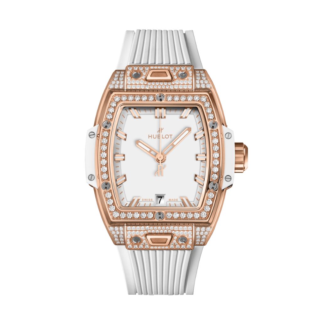 Hublot Spirit of Big Bang King Gold White Pavé 39 mm White Dial with Diamonds Polished 18K King Gold Rubber Strap 662.OE.2080.RW.1604 - WATCHXNYC