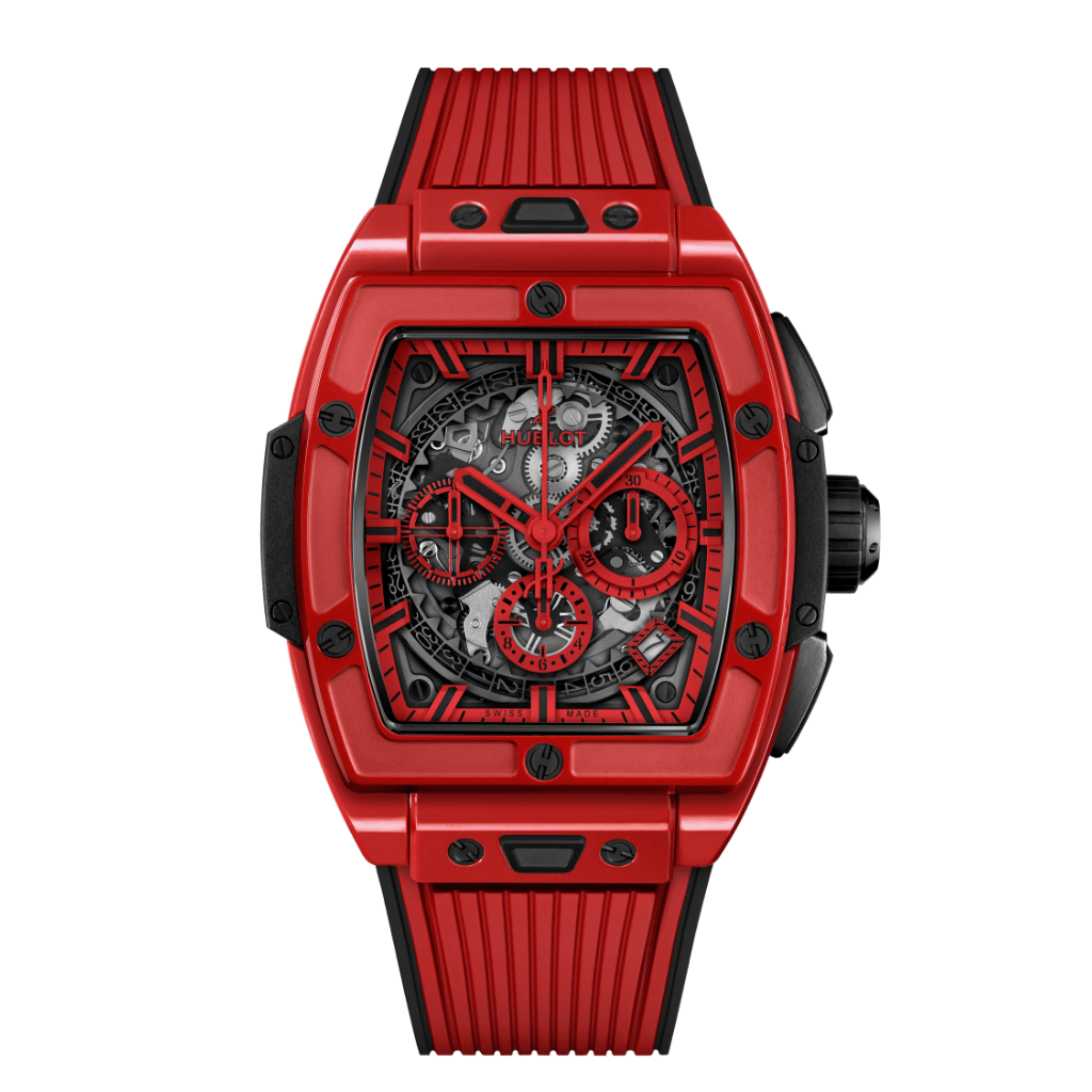 Hublot Spirit of Big Bang Red Magic 42 mm Transparent Dial Polished Red Ceramic Rubber Strap 642.CF.0113.RX - WATCHXNYC