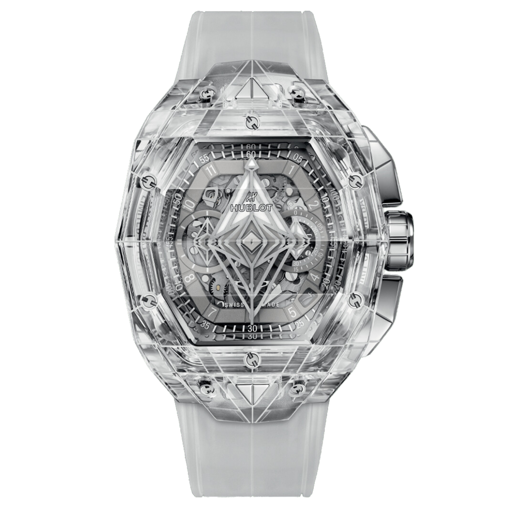 HUBLOT Spirit of Big Bang Sang Bleu Sapphire 42 mm Transparent Dial Polished Sapphire Crystal Rubber Strap 648.JX.0102.RT.MXM24 - WATCHXNYC