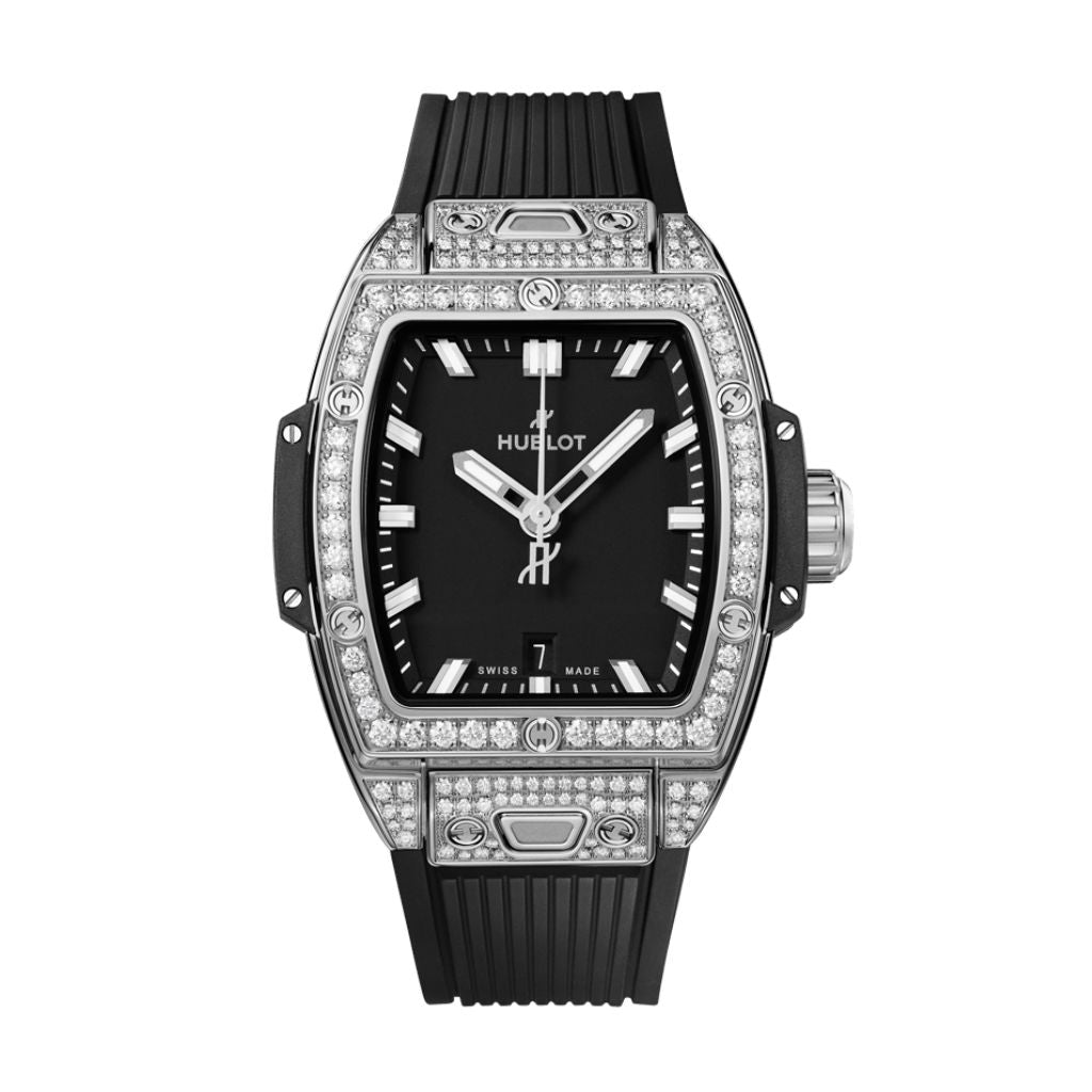 Hublot Spirit of Big Bang Steel Pavé 32 mm Black Dial with Diamonds Polished Stainless Steel Rubber Strap 682.SX.1170.RX.1604 - WATCHXNYC