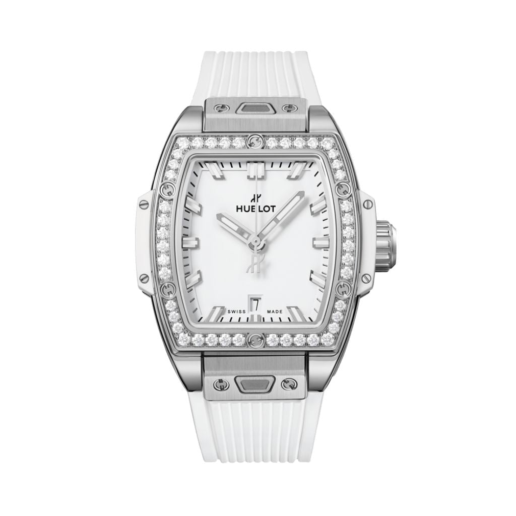 Hublot Spirit of Big Bang Steel White Diamonds 32 mm White Dial with Diamonds Polished Stainless Steel Rubber Strap 682.SE.2010.RW.1204 - WATCHXNYC