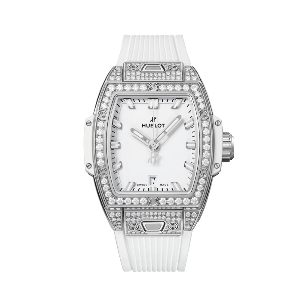 Hublot Spirit of Big Bang Steel White Pavé 32 mm White Dial with Diamonds Polished Stainless Steel Rubber Strap 682.SE.2010.RW.1604 - WATCHXNYC