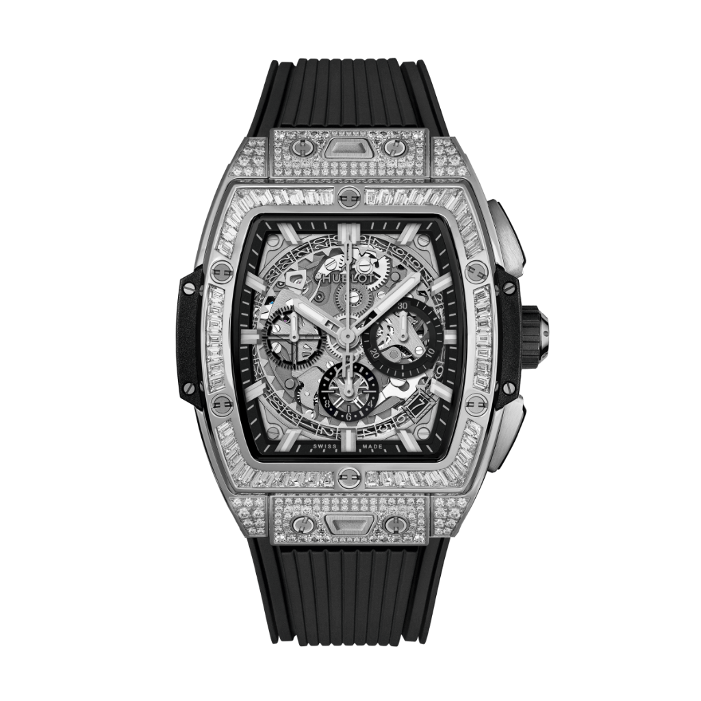 Hublot Spirit of Big Bang Titanium Jewellery 42 mm Transparent Dial with Diamonds Polished Titanium Rubber Strap 642.NX.0170.RX.0904 - WATCHXNYC