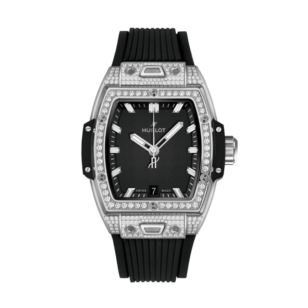 Hublot Spirit of Big Bang Titanium Pavé 39 mm Black Dial with Diamonds Polished Titanium Rubber Strap 662.NX.1170.RX.1604 - WATCHXNYC