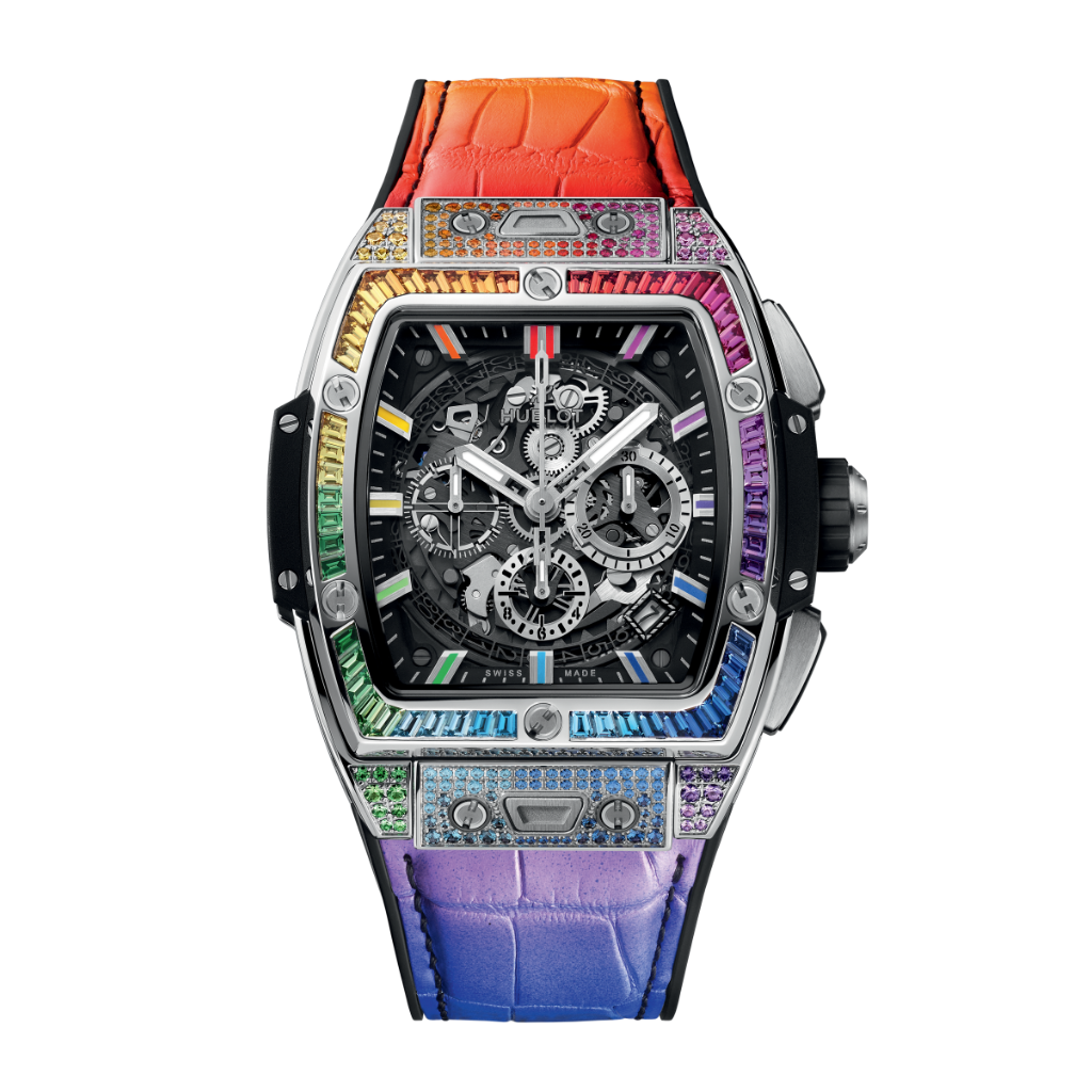 Hublot Spirit of Big Bang Titanium Rainbow 42 mm Transparent Dial with Diamonds Polished Titanium   Leather Strap 642.NX.0117.LR.0999 - WATCHXNYC