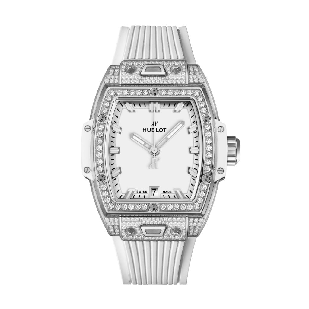 Hublot Spirit of Big Bang Titanium White Pavé 39 mm White Dial with Diamonds Polished Titanium Rubber Strap 662.NE.2010.RW.1604 - WATCHXNYC