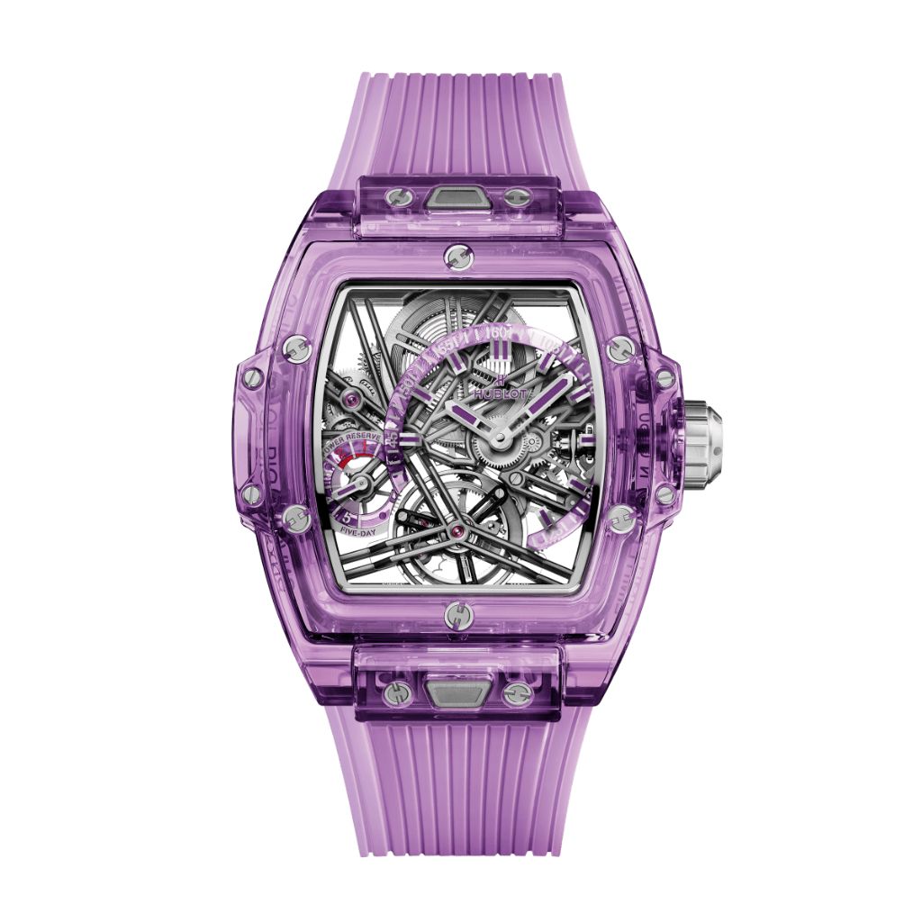 Hublot Spirit of Big Bang Tourbillon Purple Sapphire 42 mm Transparent Dial Polished Purple Sapphire Crystal Transparent Strap 645.JM.0120.RT - WATCHXNYC