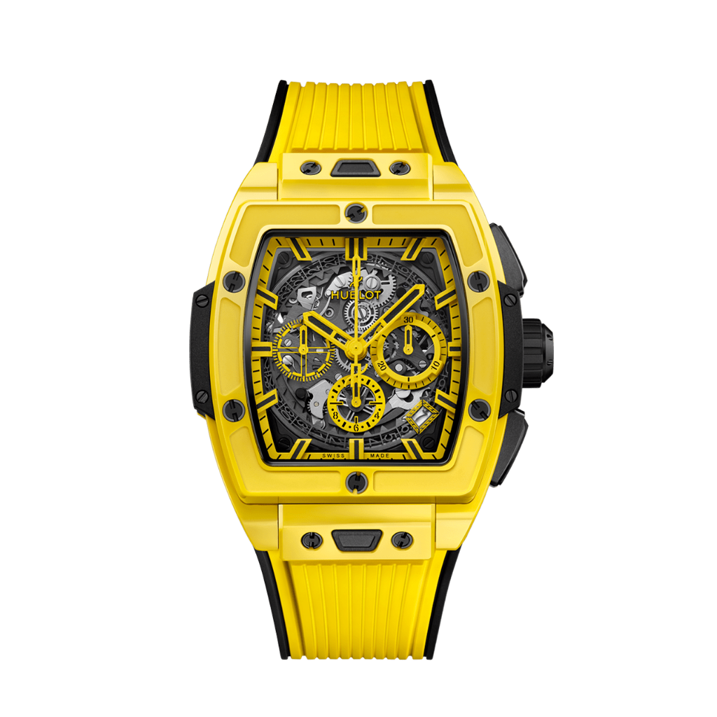 Hublot Spirit of Big Bang Yellow Magic 42 mm Transparent Dial Polished Yellow Ceramic Rubber Strap 642.CY.011Y.RX - WATCHXNYC
