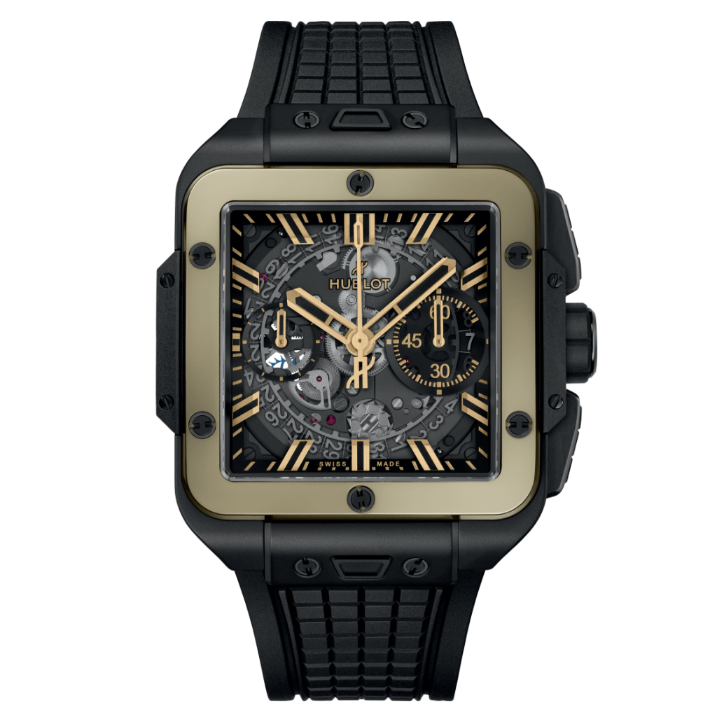 HUBLOT Square Bang Unico Ceramic Magic Gold 42 mm Transparent Dial Microblasted and Polished Black Ceramic Rubber Strap 821.CM.0130.RX - WATCHXNYC