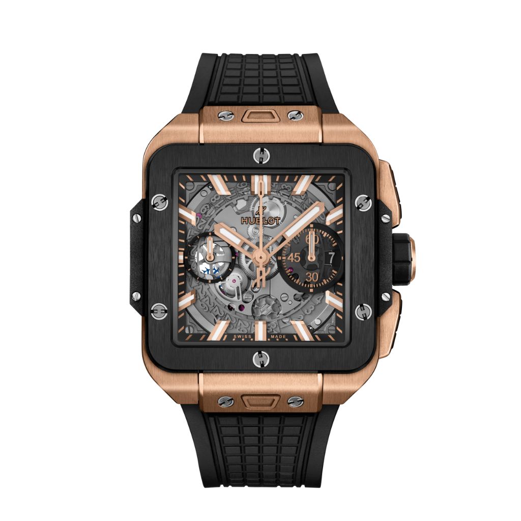 Hublot Square Bang Unico King Gold Ceramic 42 mm Transparent Dial Polished 18K King Gold Rubber Strap 821.OM.0180.RX - WATCHXNYC