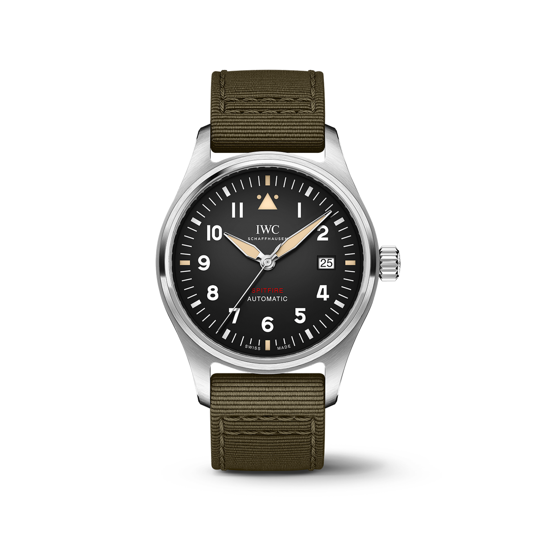 IWC Schaffhausen Pilot’s Watch Automatic Spitfire 39 mm Black Dial Stainless Steel Green Textile Strap IW326805 - WATCHXNYC