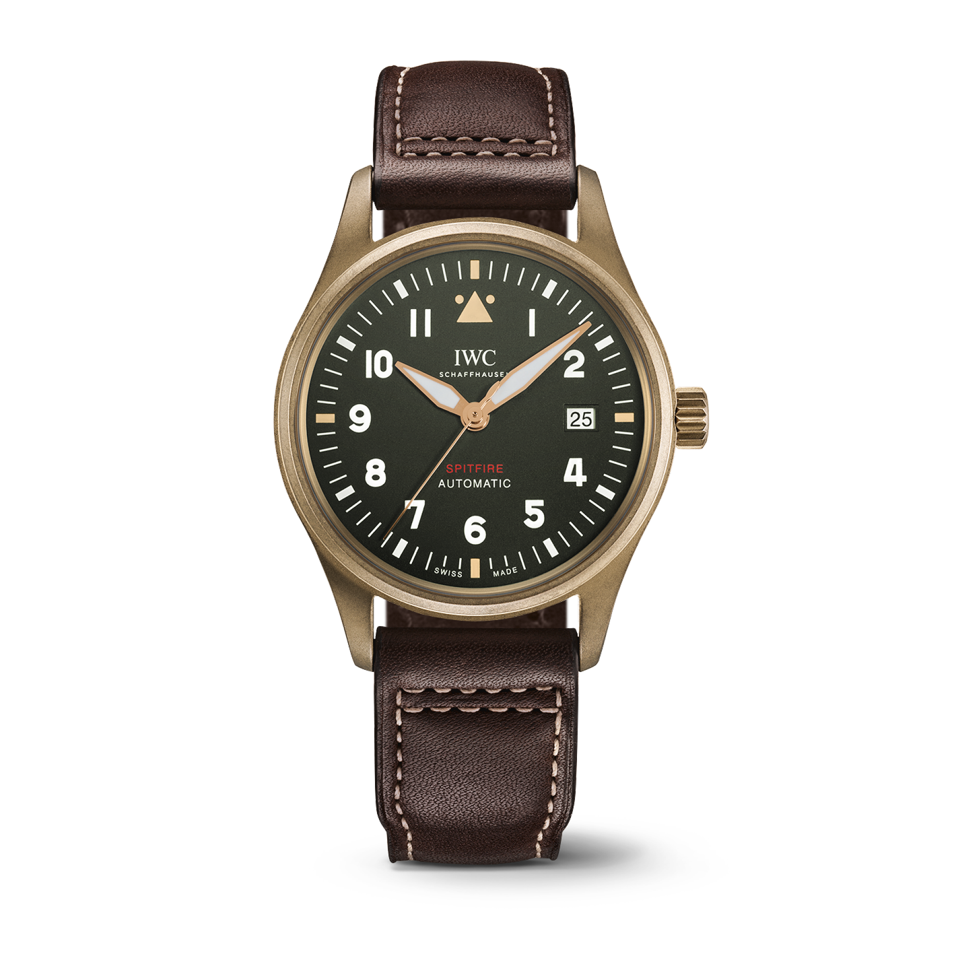 IWC Schaffhausen Pilot’s Watch Automatic Spitfire 39 mm Green  Dial Bronze  Brown   Strap IW326806 - WATCHXNYC