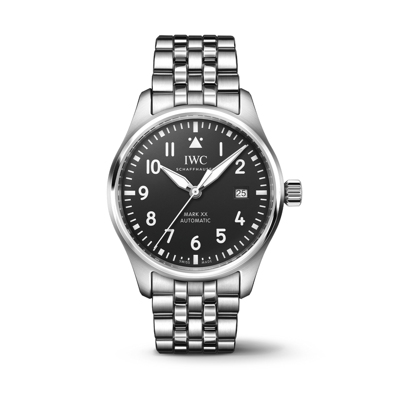 Reloj de piloto IWC Schaffhausen Mark XX de 40 mm con esfera negra y brazalete de acero inoxidable IW328202 