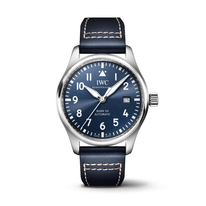 Reloj de piloto IWC Schaffhausen Mark XX de 40 mm con esfera azul y correa de piel de becerro azul IW328203 