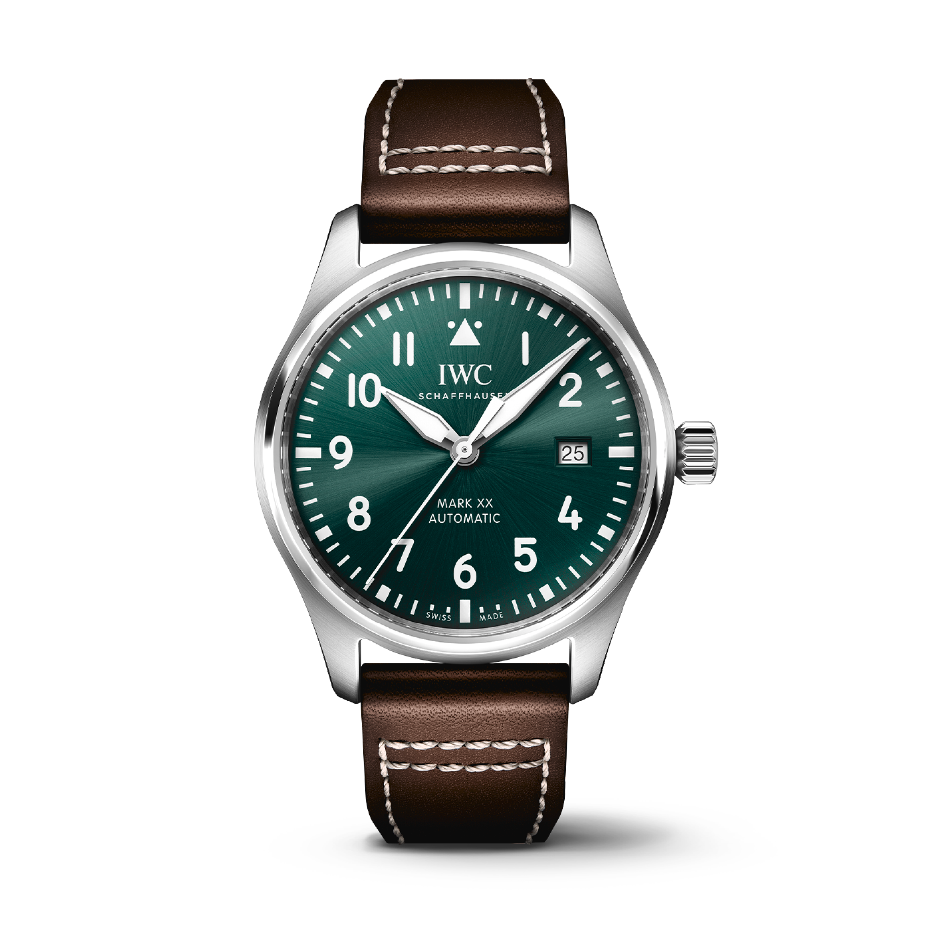 IWC Schaffhausen Pilot&#39;s Watch Mark XX 40 mm Green  Dial Stainless Steel Brown   Strap IW328205 - WATCHXNYC