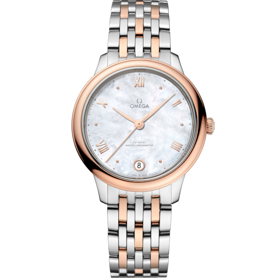 Omega De Ville Prestige 34 mm White Dial Stainless Steel and Sedna™ 18k Rose Gold Bracelet 434.20.34.20.05.001 - WATCHXNYC