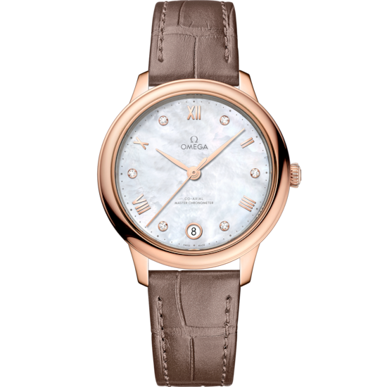 Omega De Ville Prestige 34 mm White Dial with Diamonds Sedna™ 18k Rose Gold Strap 434.53.34.20.55.001 - WATCHXNYC