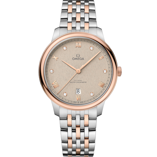 Omega De Ville Prestige 40 mm Linen Dial with Diamonds Stainless Steel and Sedna™ 18k Rose Gold Bracelet 434.20.40.20.59.001 - WATCHXNYC