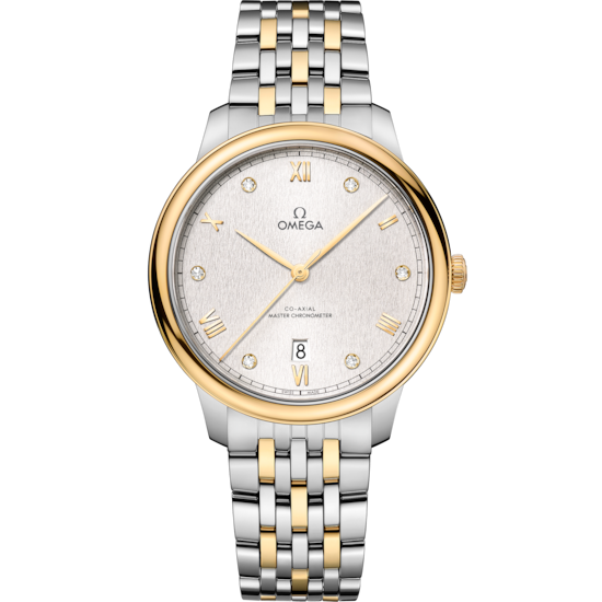Omega De Ville Prestige 40 mm Silver Dial with Diamonds Stainless Steel and 18k Yellow Gold Bracelet 434.20.40.20.52.001 - WATCHXNYC