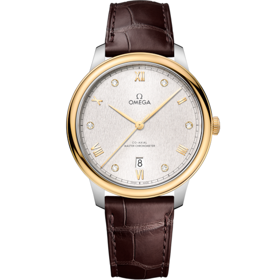 Omega De Ville Prestige 40 mm Silver Dial with Diamonds Stainless Steel and 18k Yellow Gold Strap 434.23.40.20.52.001 - WATCHXNYC