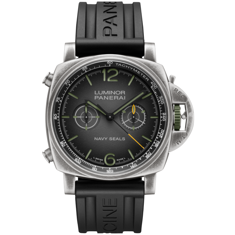 Panerai Luminor Chrono Navy SEALs 44 mm Grey Dial Brushed Steel Caoutchouc Black Strap PAM01409 - WATCHXNYC