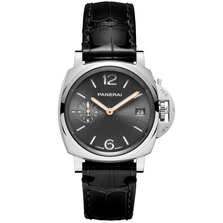 Panerai Luminor Due 38 mm Black Dial Polished Steel   Shiny Black Strap PAM01247 - WATCHXNYC