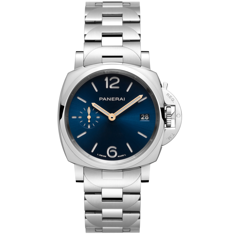 Panerai Luminor Due 38 mm Blue Dial Polished Steel Polished And Brushed Steel Bracelet PAM01123 - WATCHXNYC